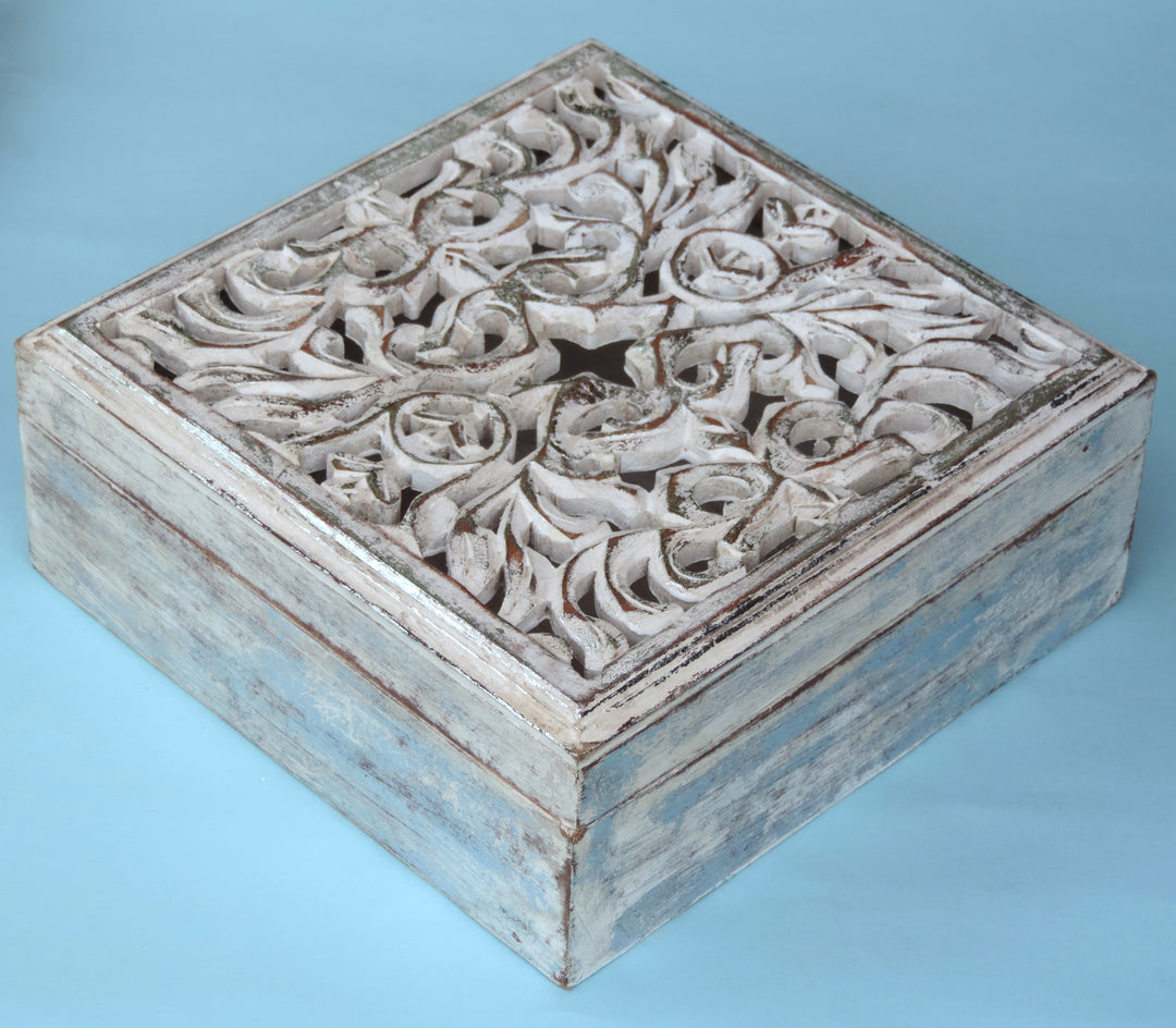 Wooden Jewellery Box with Carving - 25*25*10 CM