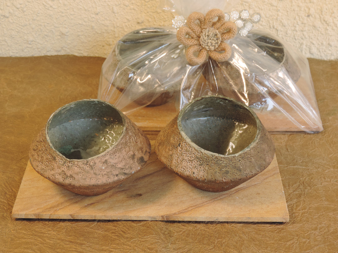 Ainaa Collection - Set of 2 Glass Votive with a Decorative tray -  Copper