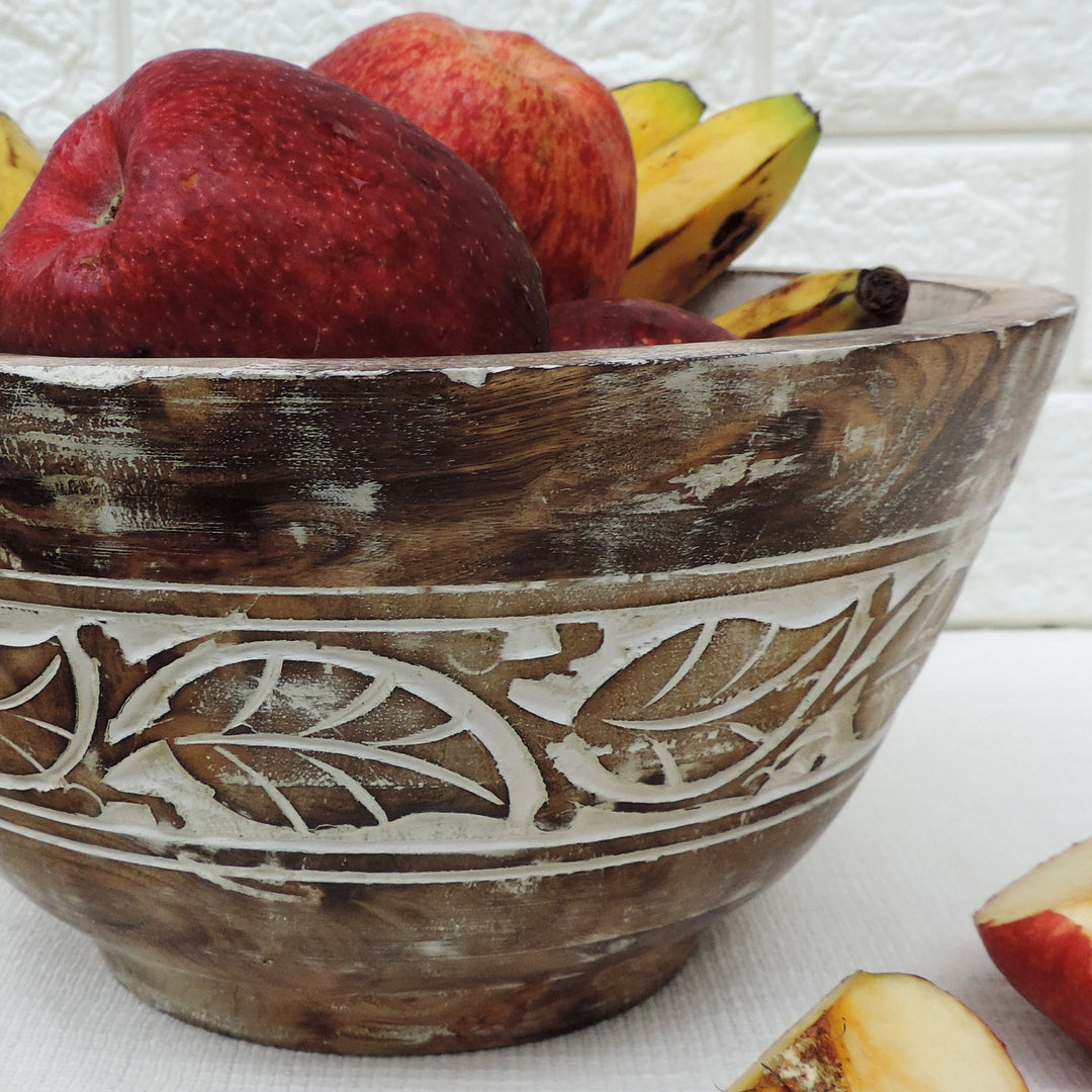 Rustic Salad Bowl Leaf with White wash- 10"x5" Inch