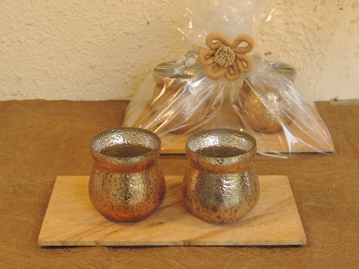 Ainaa Collection - Set of 2 Glass Votive with a Decorative tray -  Copper