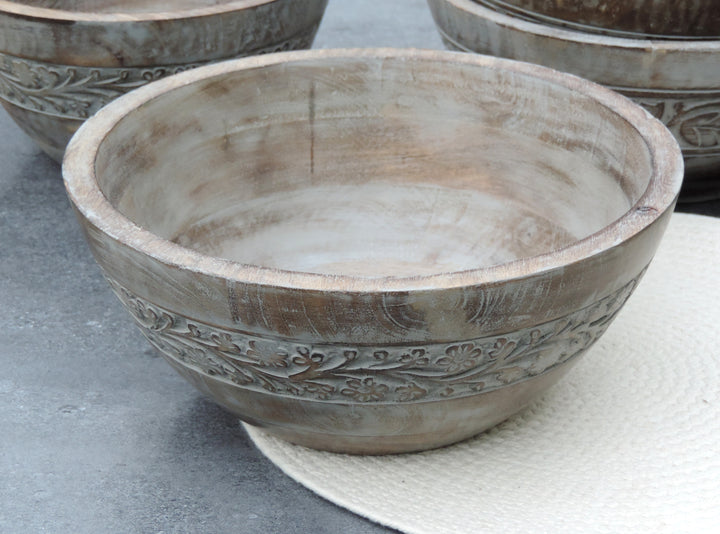 Rustic Salad Bowl Flower with Grey wash- 11.5"x5" Inch