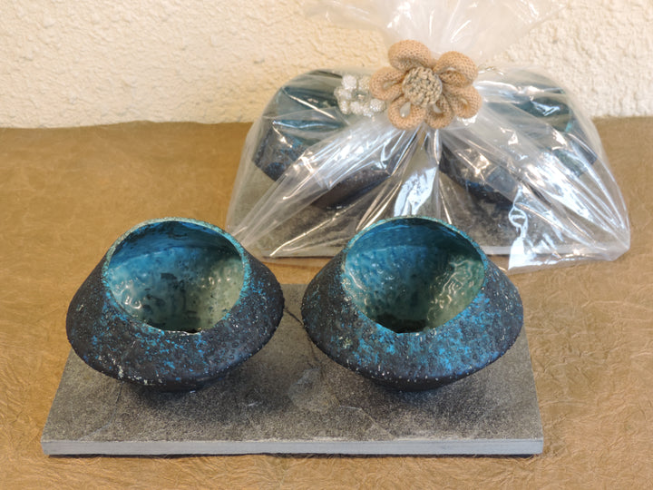 Ainaa Collection - Set of 2 Glass Votive with a Decorative tray - Turquoise