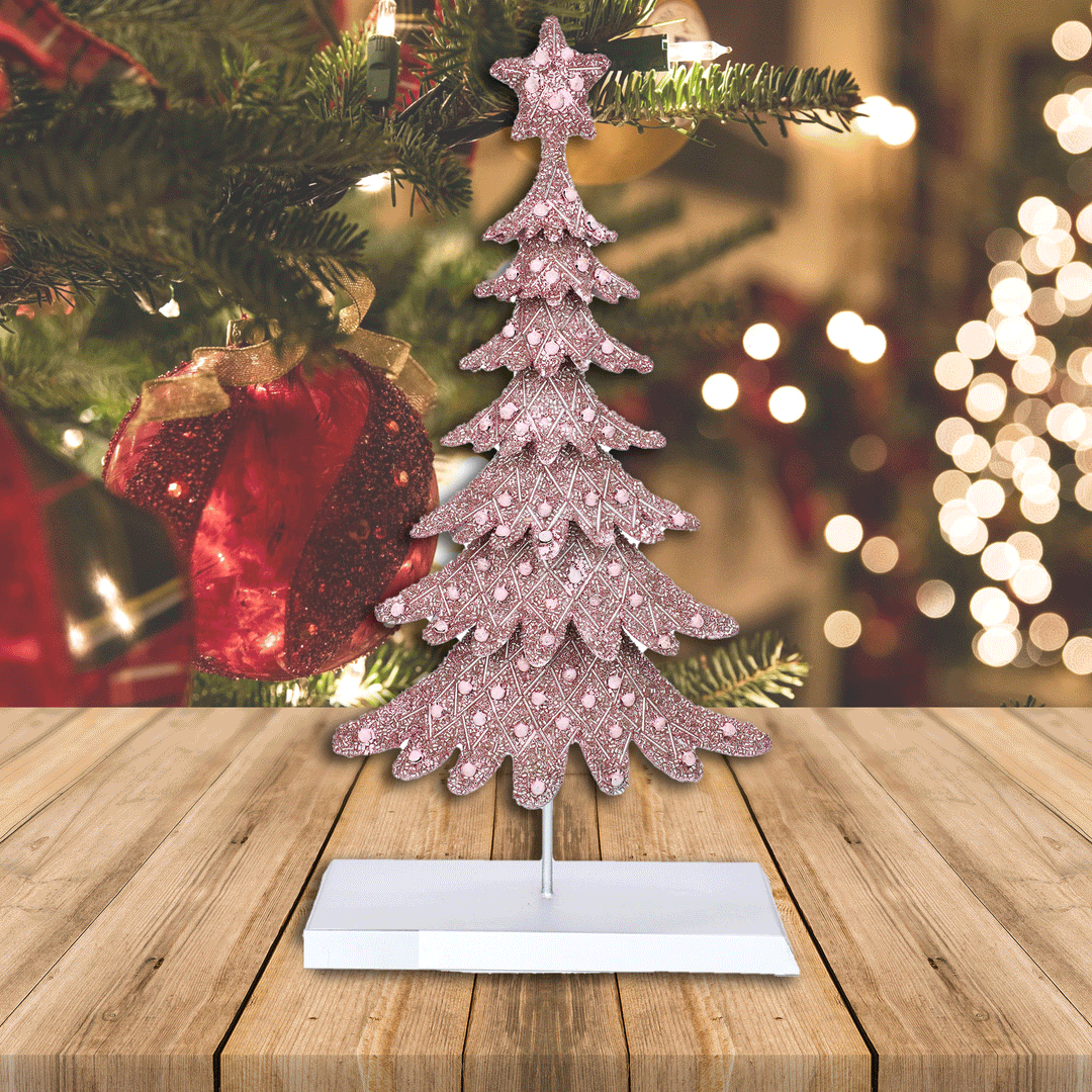 Dickens Beaded Christmas Tree / Pink / 10"x19.2" / Set of 1 - trunkin.in