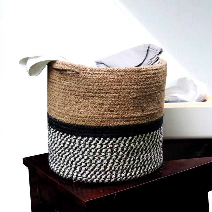 Jute Storage Basket - Black & Natural