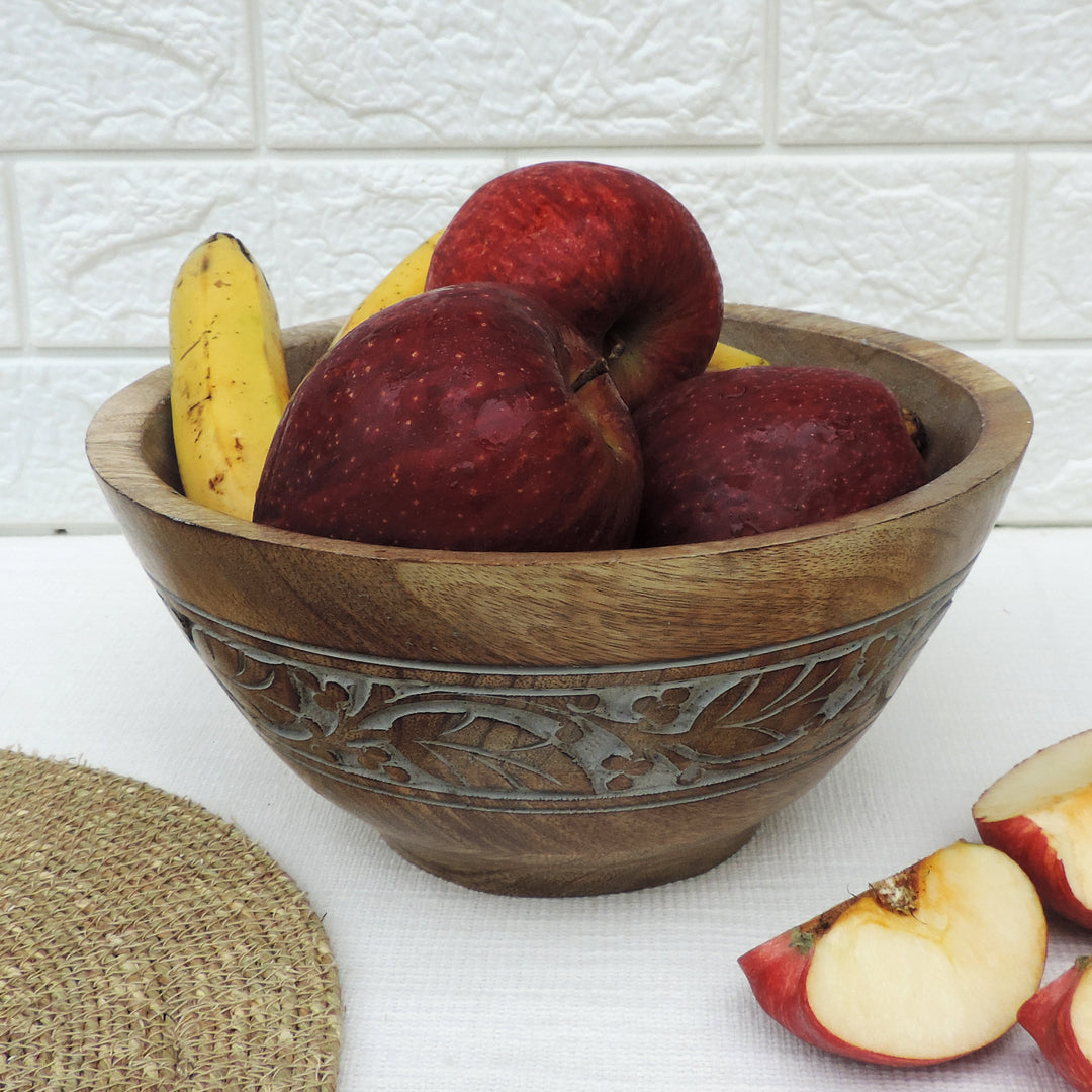 Rustic Salad Bowl Leaf with Grey wash- 10"x5" Inch