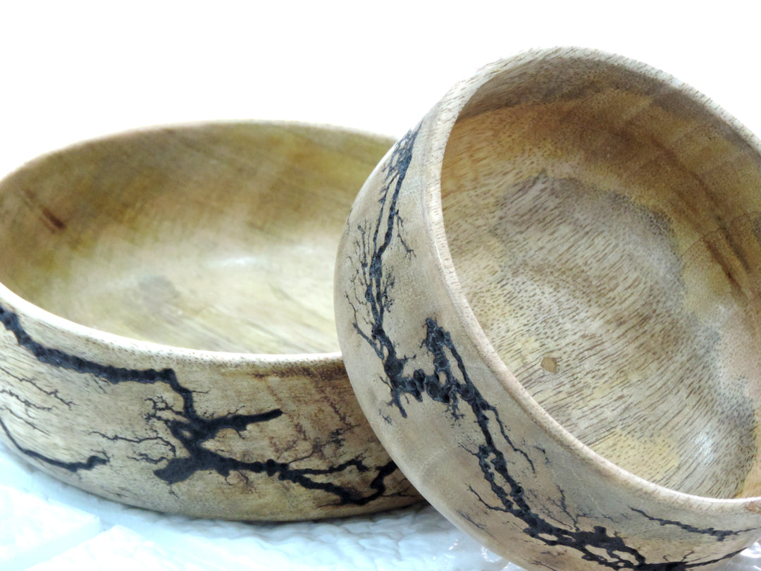 Wooden Natural Crackle Serving Bowls Set of 2 5"x2"/6"x2"