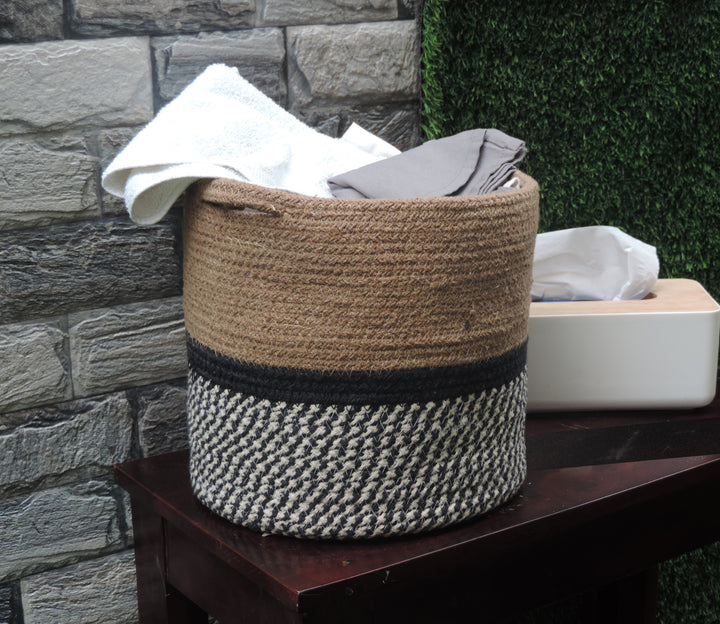 Jute Storage Basket - Black & Natural