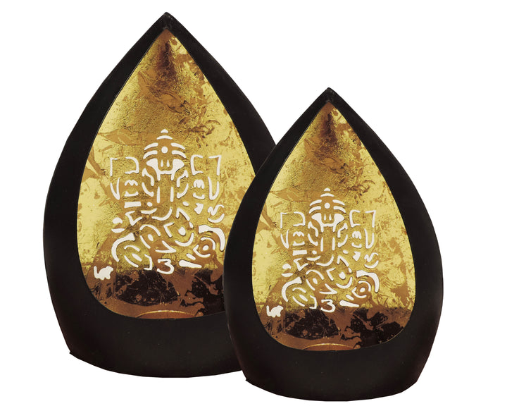 Chiragh Collection - Ganesh Set of 2 Votives with tea light - Black & Gold