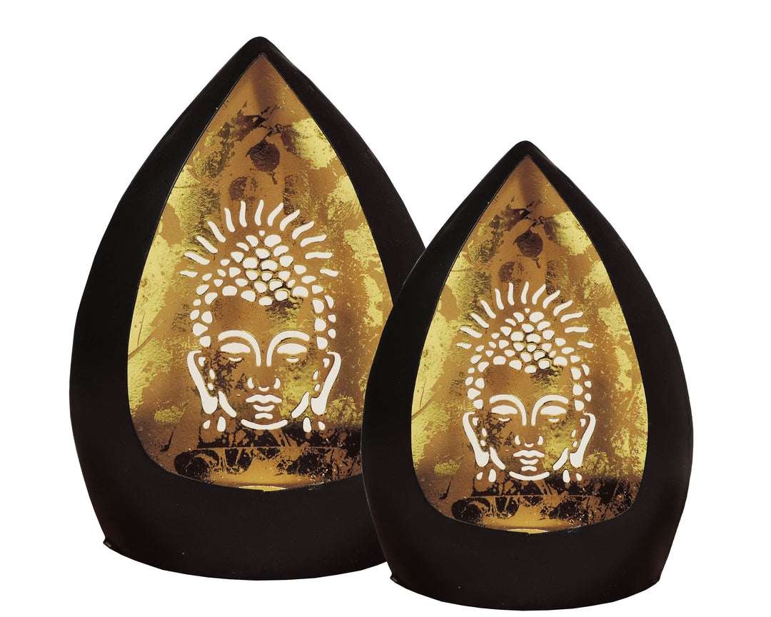 Chiragh Collection - Buddha Set of 2 Votives with tea light - Black & Gold