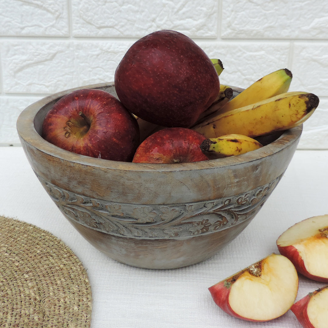 Rustic Salad Bowl Flower with Grey wash- 11.5"x5" Inch