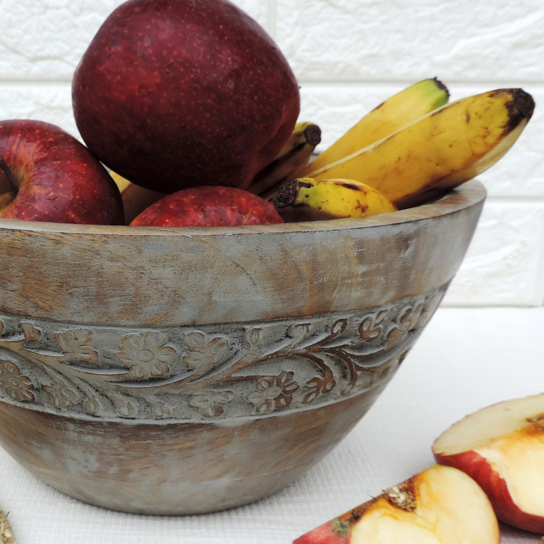 Rustic Salad Bowl Flower with Grey wash- 11.5"x5" Inch