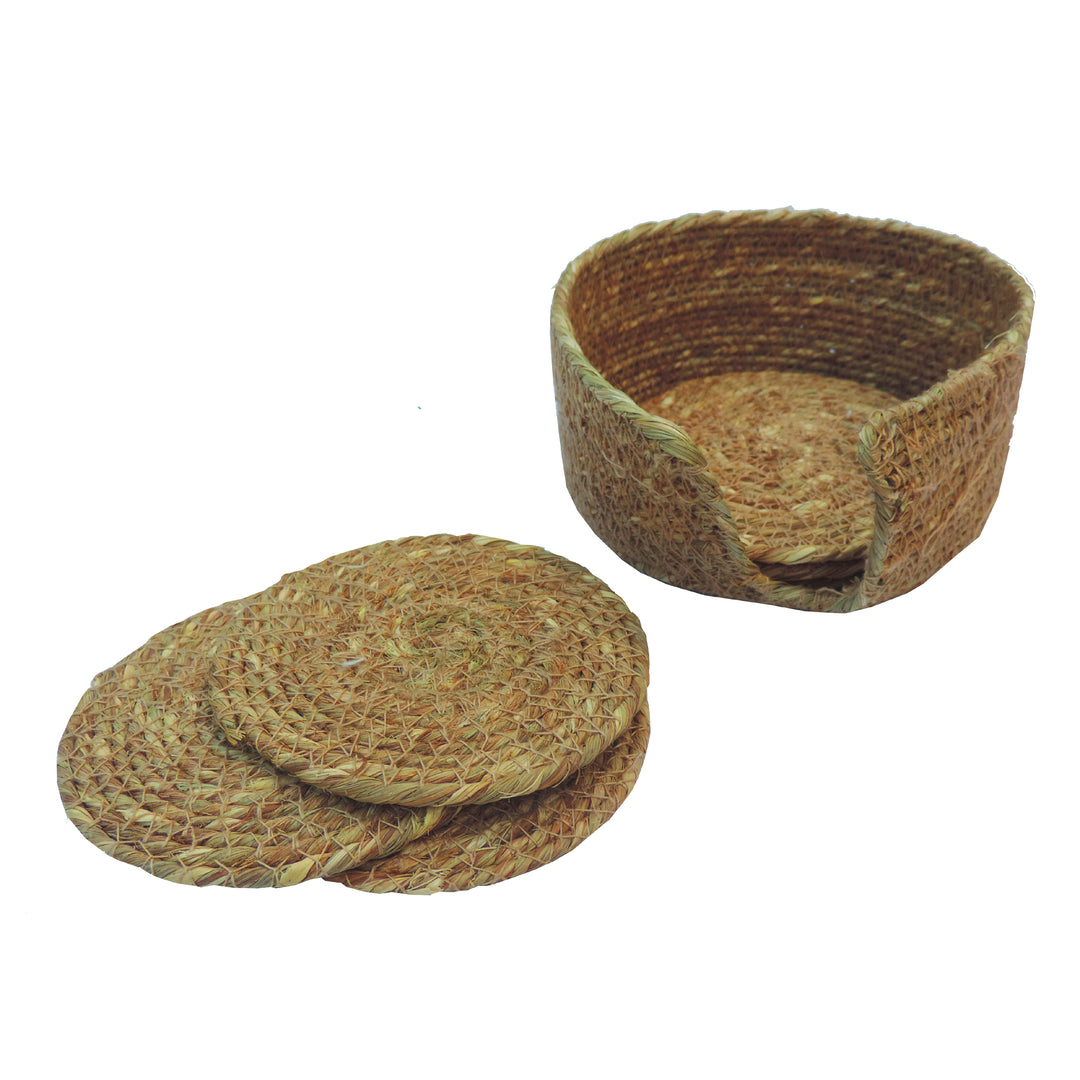 Jute Coaster with Holder set of 6 - 4"