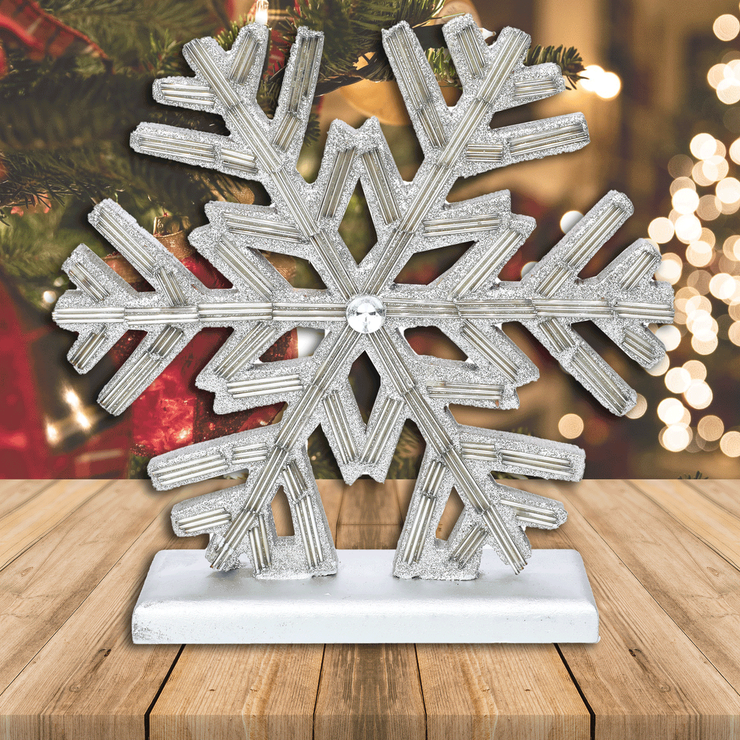 Snowflaked Wood Sculpture / Silver / 8.5"x8.5 / Set of 1 - trunkin.in