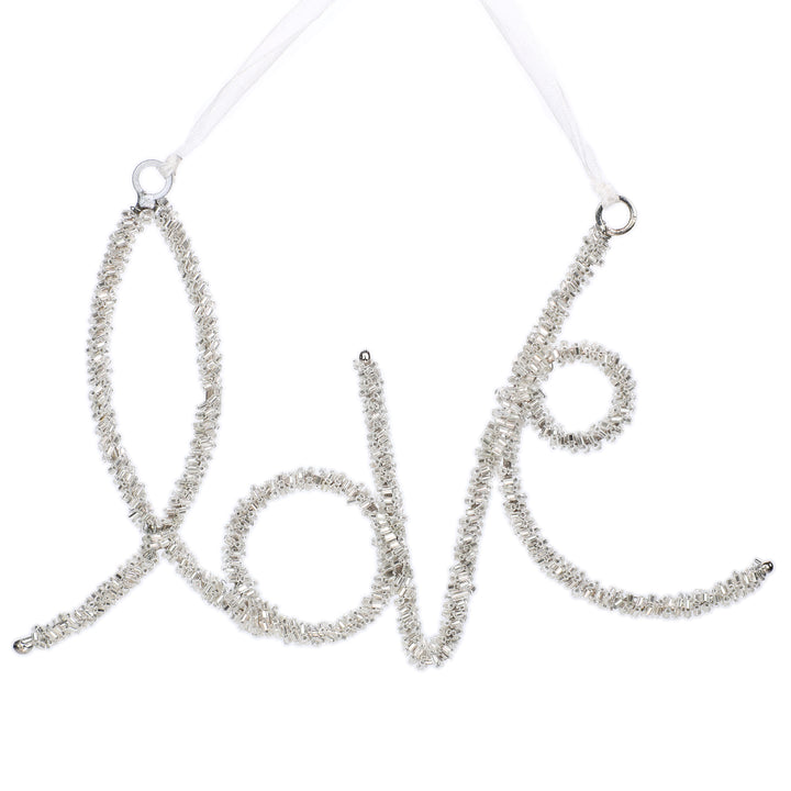 Beaded Holiday Love & Snow Hangings / Silver/ 7.5"x5.25x3" / Set of 2 - trunkin.in