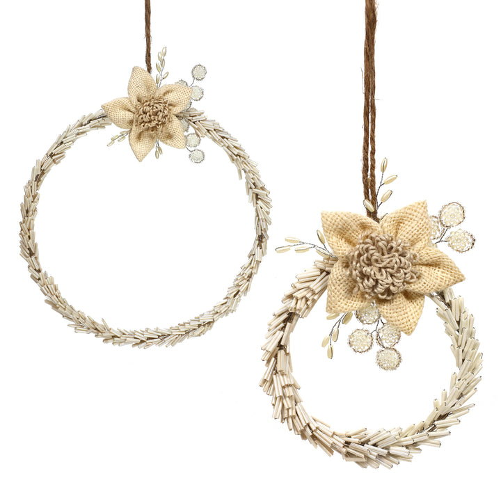 Inner-Circle Beaded Wreath Hangings / Cream / 4" & 8" / Set of 2 - trunkin.in