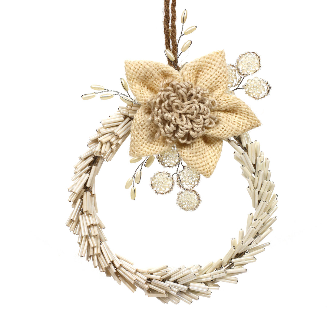 Inner-Circle Beaded Wreath Hangings / Cream / 4" & 8" / Set of 2 - trunkin.in