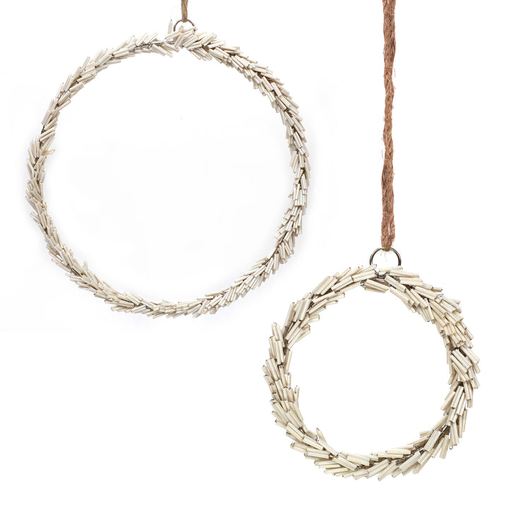 Inner-Circle Beaded Wreath Hangings / Cream / 4" & 8" / Set of 2 - trunkin.in