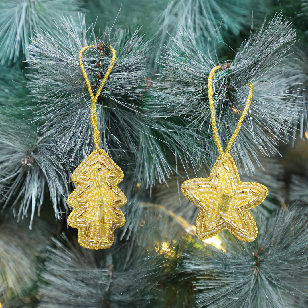 Star and Tree Hangings / Gold / 2" / Set of 3 - trunkin.in