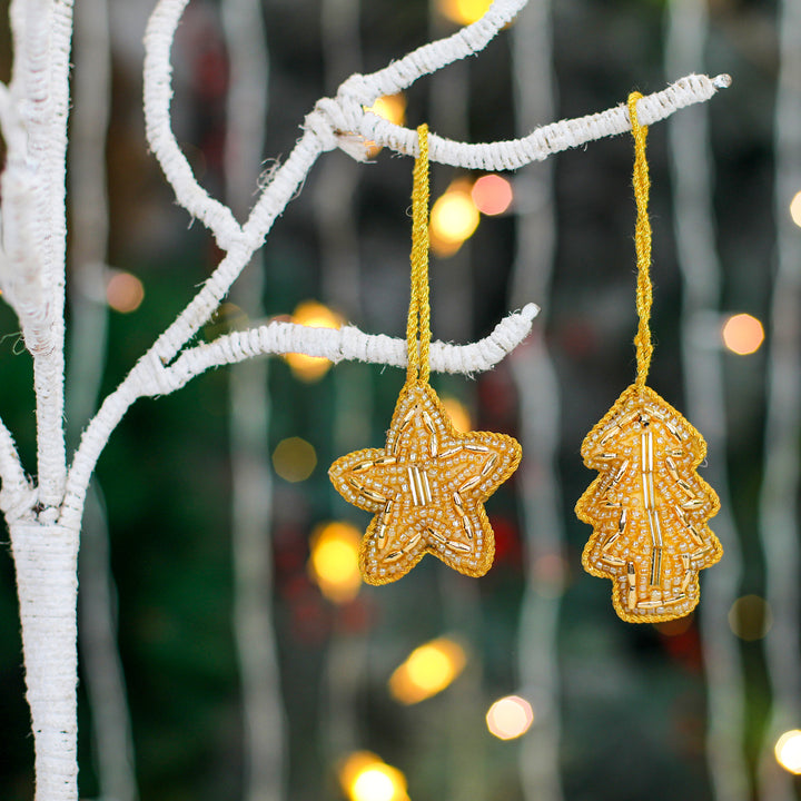 Star and Tree Hangings / Gold / 2" / Set of 3 - trunkin.in