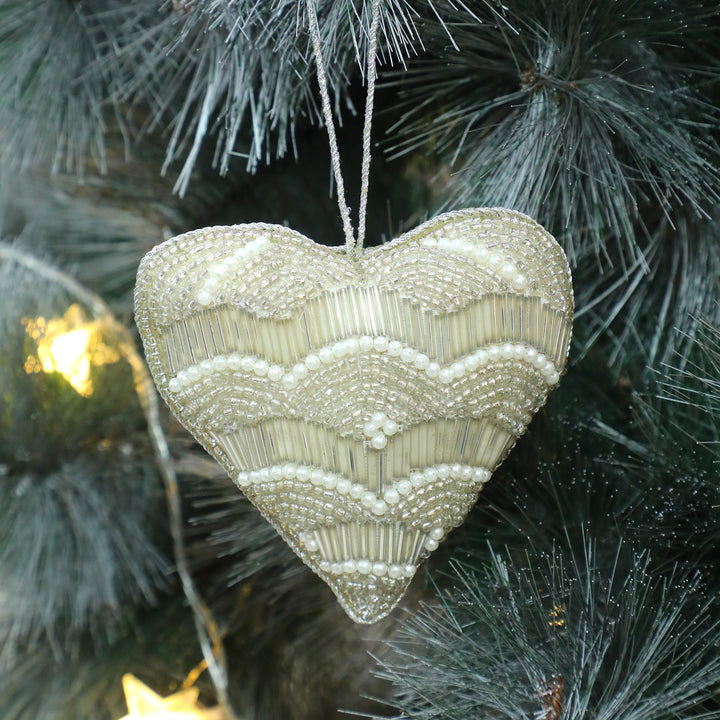 Heart Bead Embroidered Plush Hangings / Gold / 4" / Set of 2 - trunkin.in