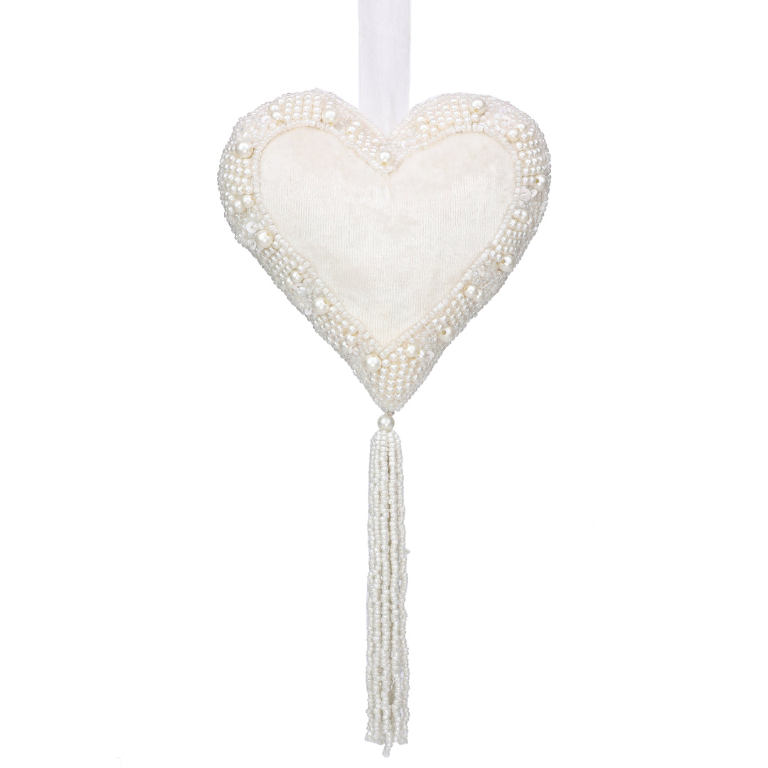 Sugar & Spice Bead Embroidered Tessel Plush Hangings / White / 6" / Set of 2 - trunkin.in