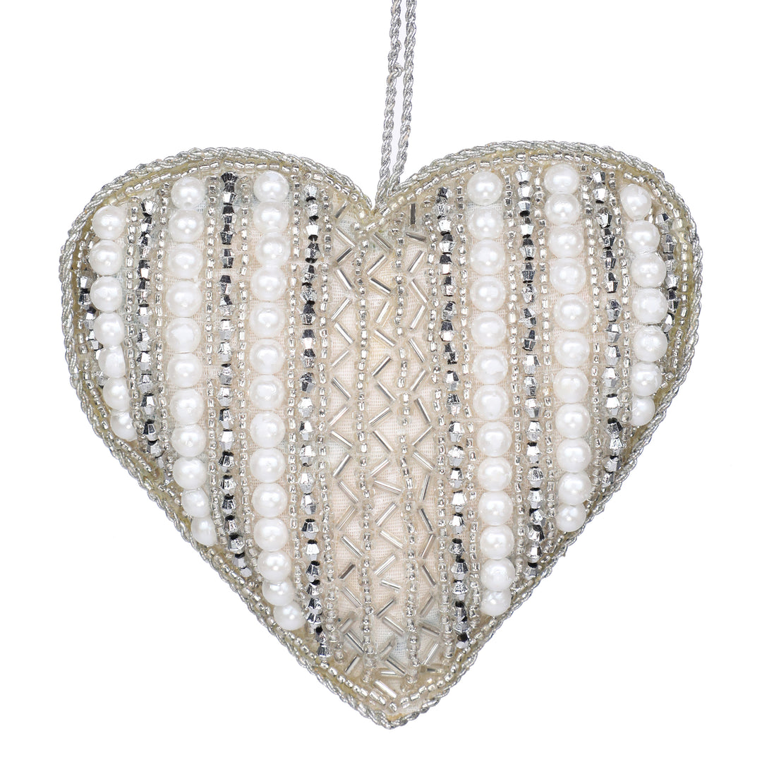 Sugar & Spice Bead Embroidered Plush Hangings / White, Silver / 4" / Set of 2 - trunkin.in