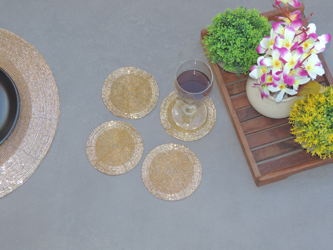 Gold Beaded Coaster set of 6 - 4"