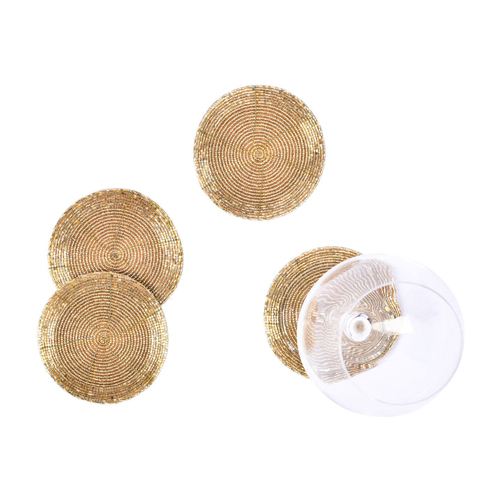 Gold Beaded Coaster set of 6 - 4"