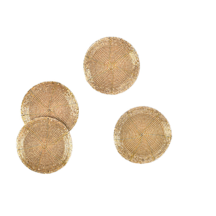 Gold Beaded Coaster set of 6 - 4"