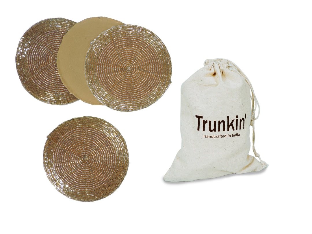 Gold Beaded Coaster set of 6 - 4"