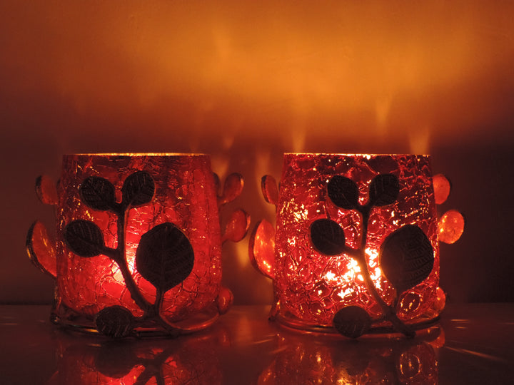 Ainaa Collection - Set of 2 Glass Votive -  Red