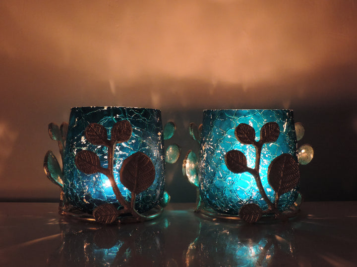 Ainaa Collection - Set of 2 Glass Votive - Turquoise