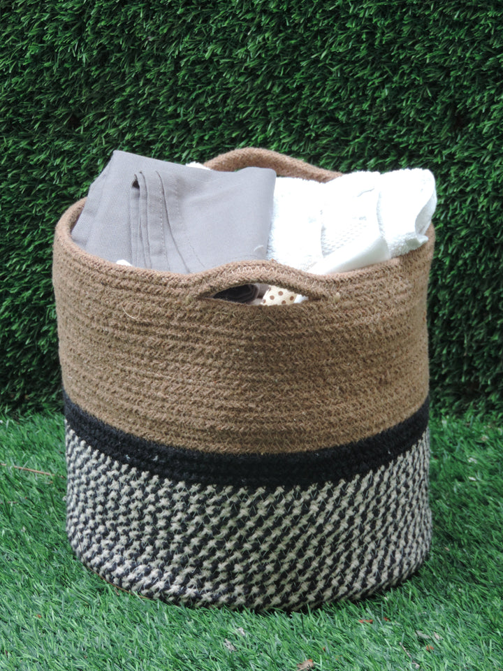 Jute Storage Basket - Black & Natural