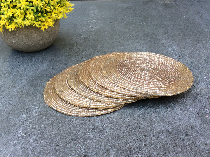 Gold Beaded Coaster set of 6 - 4"