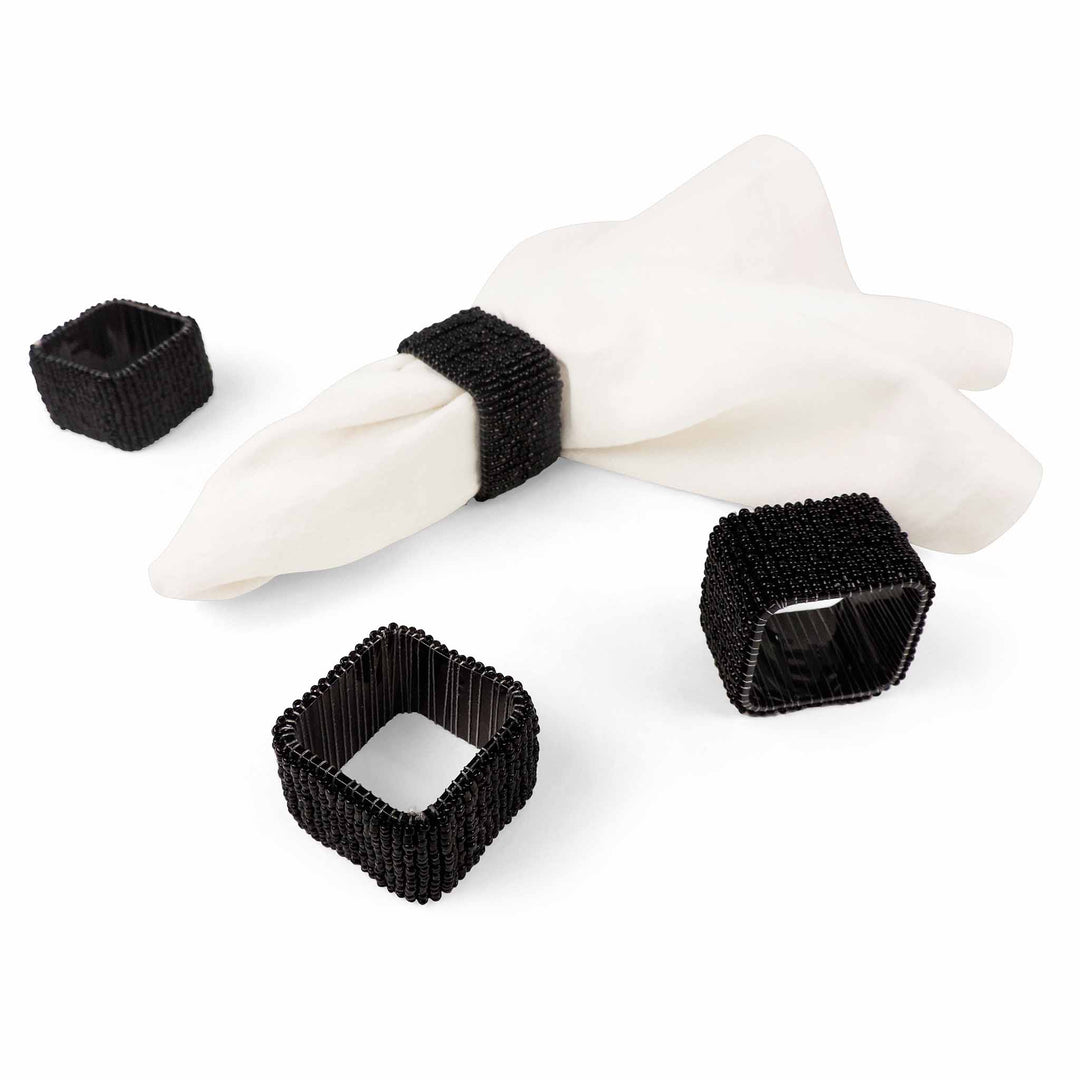 Classic Square Napkin Rings / Set of 4 / Black