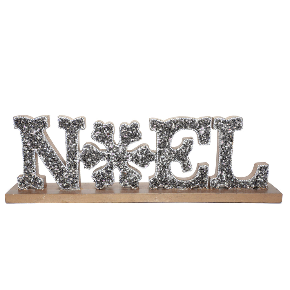 Sweet Talk Wood Sculpture NOEL / Grey, Gold / 17'x5.8" / Set of 1 - trunkin.in