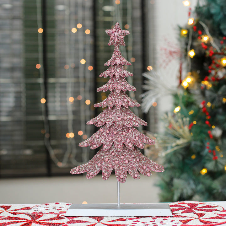 Dickens Beaded Christmas Tree / Pink / 10"x19.2" / Set of 1 - trunkin.in