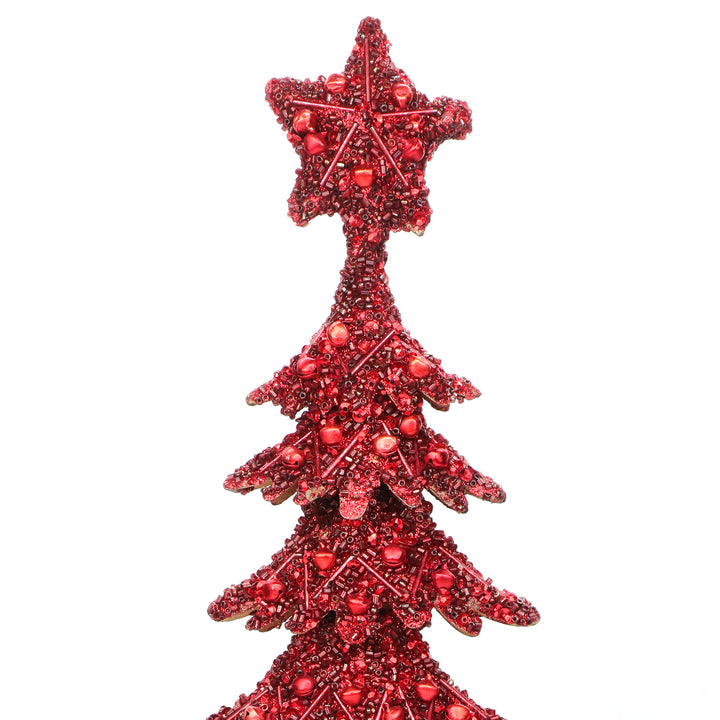 Dickens Beaded Christmas Tree / Red / 10"x19.2" / Set of 1 - trunkin.in