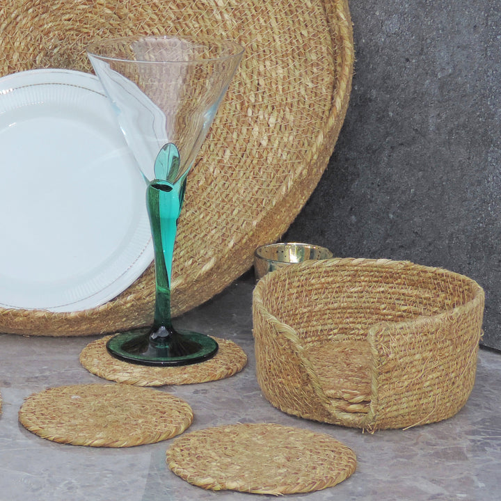 Jute Coaster with Holder set of 6 - 4"