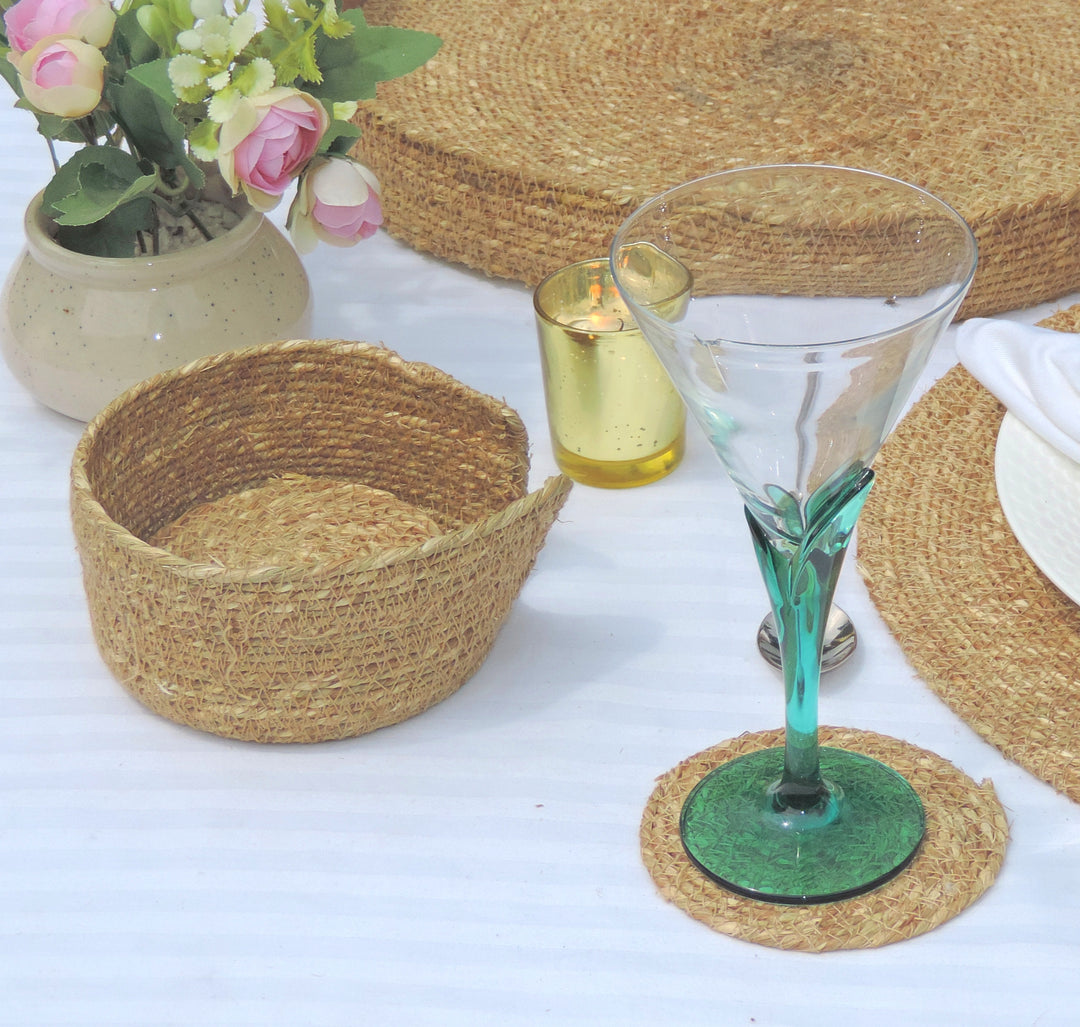 Jute Coaster with Holder set of 6 - 4"