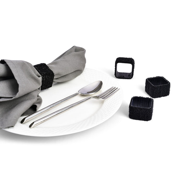 Classic Square Napkin Rings / Set of 4 / Black