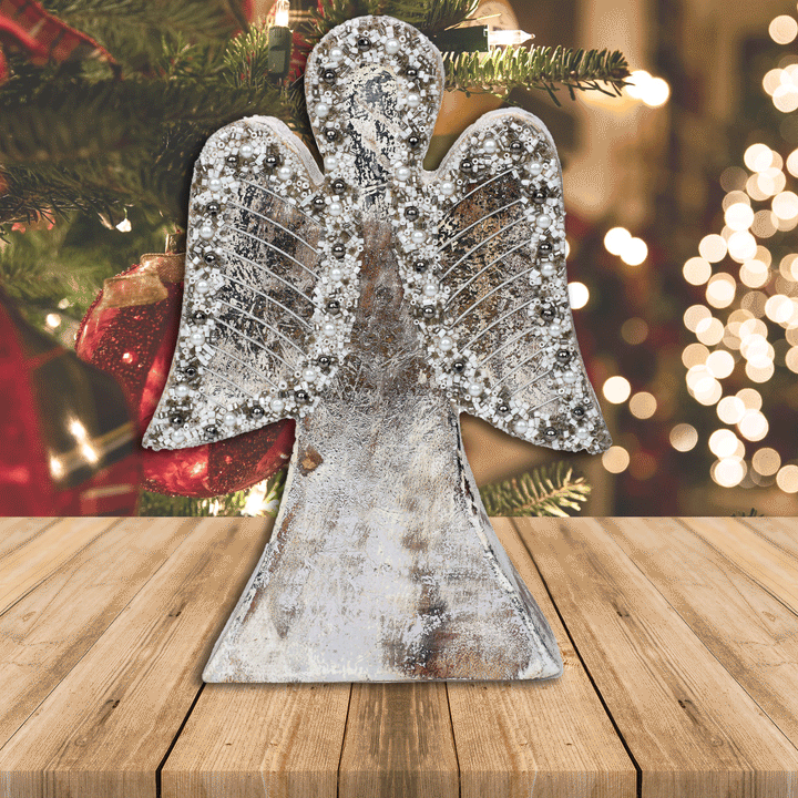 Send Me an Angel Wood Sculpture/Silver & White/7''x1.5"x10"/Set of 1